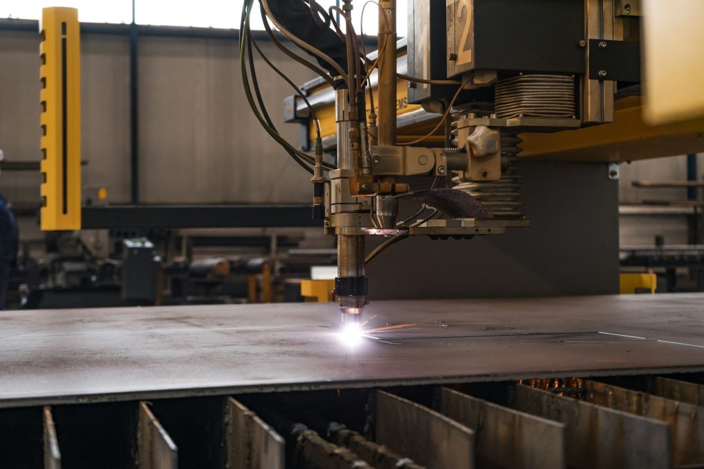 Closeup shot of metal plasma cutting in a factory